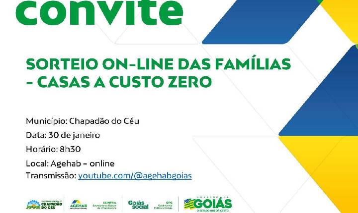 Dia 30 de janeiro será realizado o sorteio das Casas a Cuto Zero em Chapadão do Céu