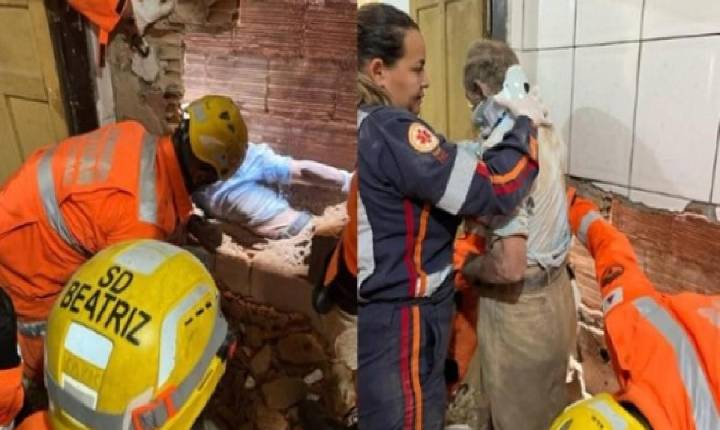 Idoso tenta salvar galinha e fica preso em parede;