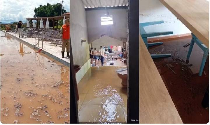 Temporal alaga casas, causa estragos em mais de 100 apartamentos de hotel e deixa família desabrigada em Pirenópolis
