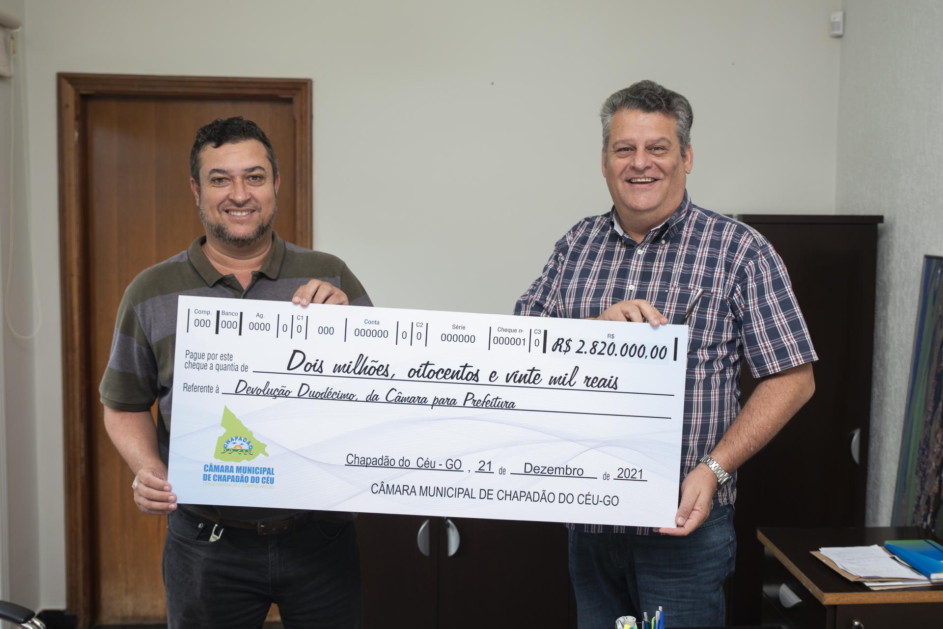 Câmara de Chapadão do Céu devolve R$ 2.820.000,00 milhões de reais do duodécimo em 2021
