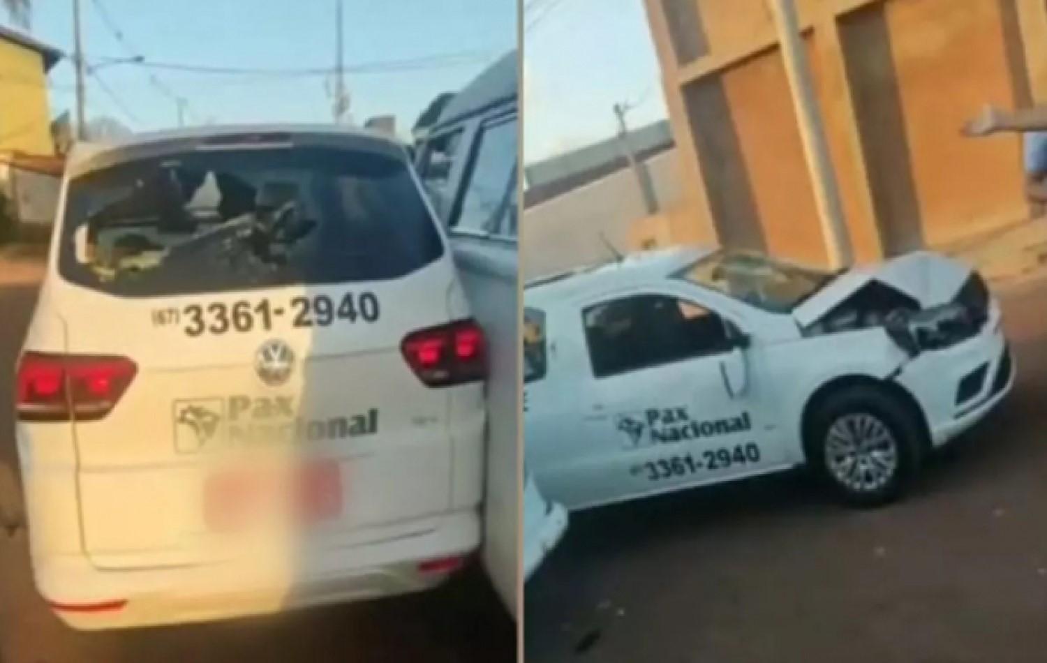 Briga entre funerárias por causa de corpo termina com carro quebrado em MS