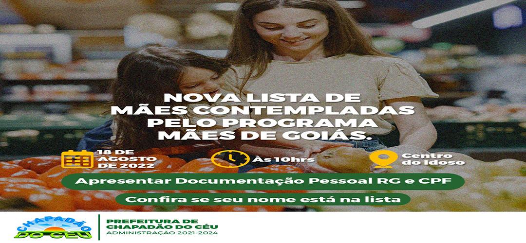 Lista das mães contempladas com o programa: Mães de Goiás