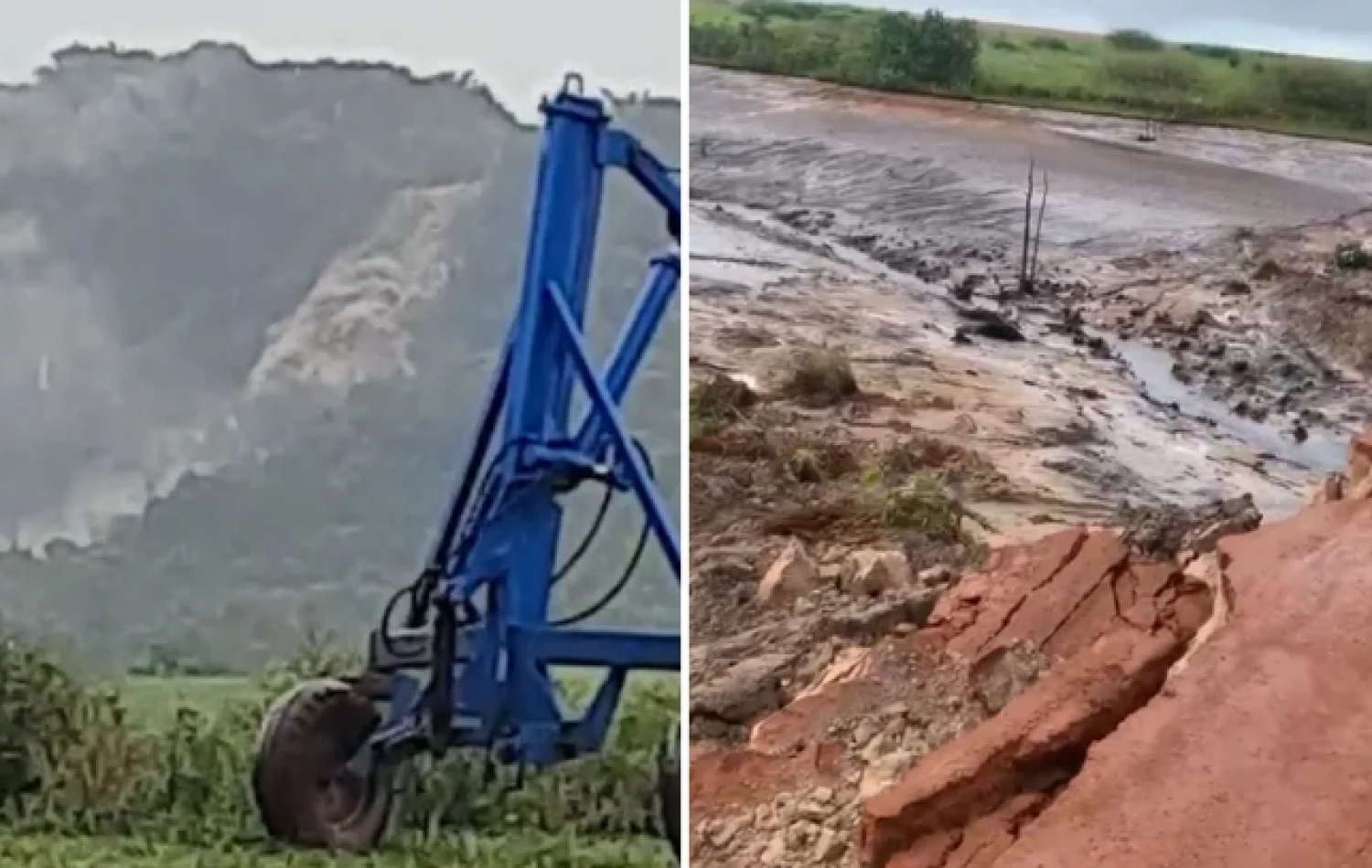 Barragem se rompe, forma cachoeira de lama, arrasta pontes e assusta moradores em Goiás