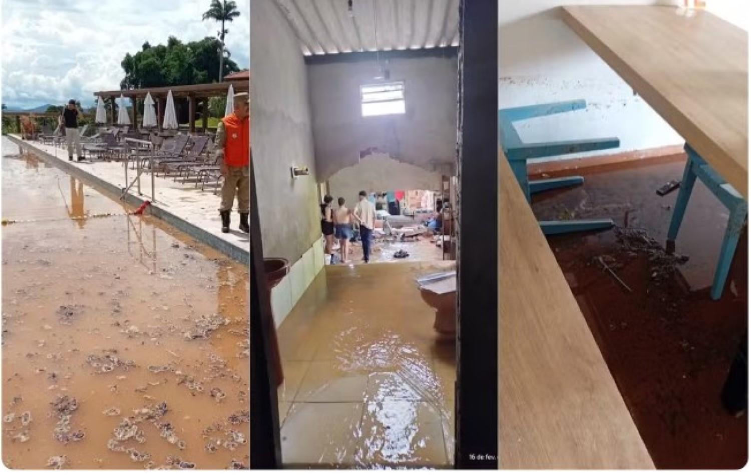 Temporal alaga casas, causa estragos em mais de 100 apartamentos de hotel e deixa família desabrigada em Pirenópolis