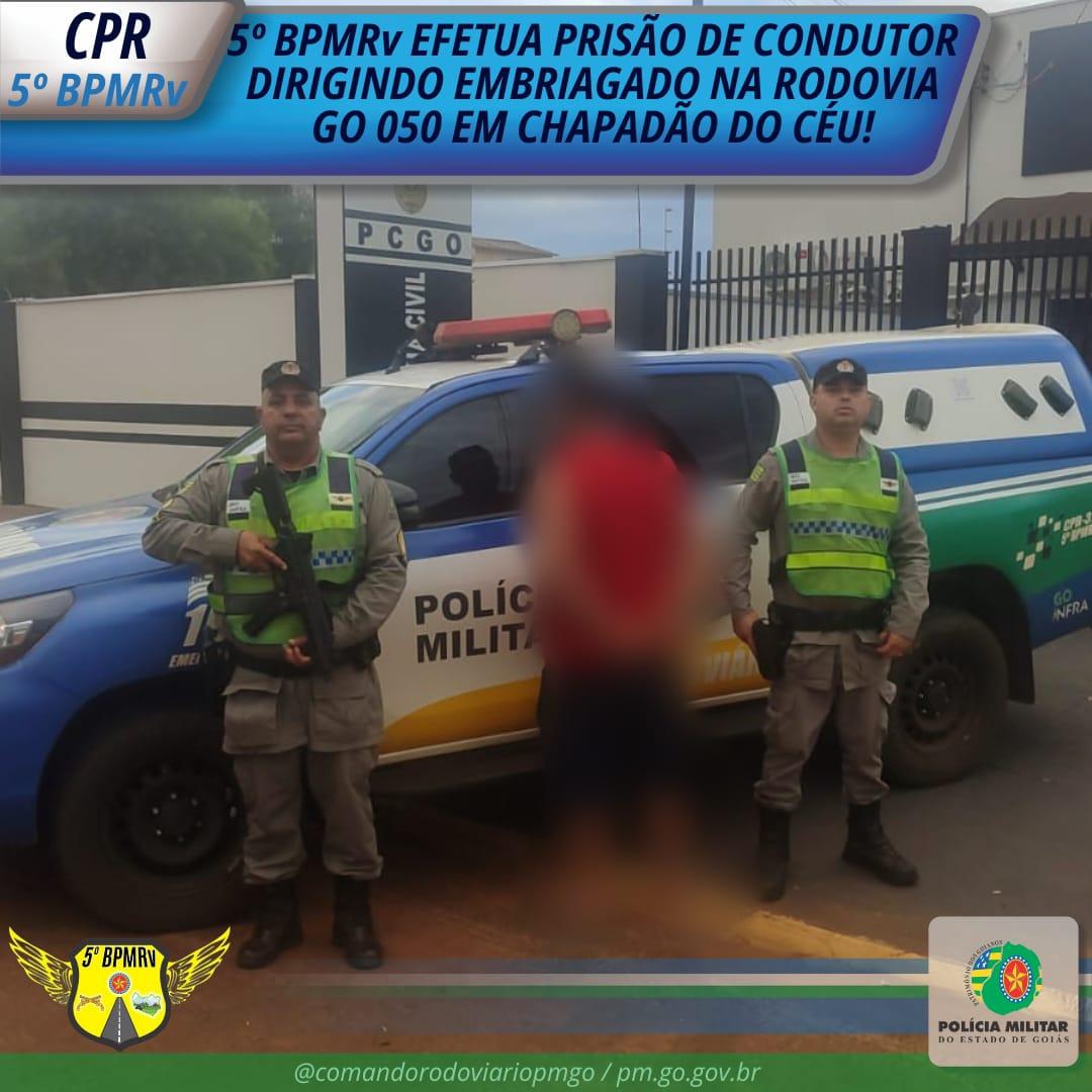 CPR/ 5° BPMRv Efetua prisão de condutor dirigindo embriagado na rodovia GO 050 no município de Chapadão do Céu-GO!
