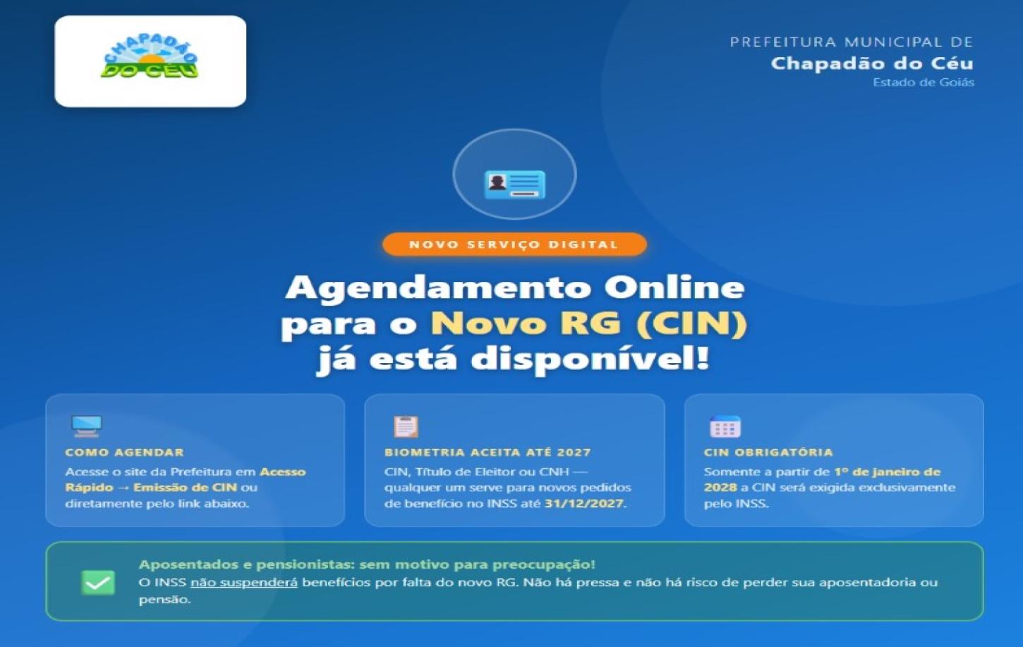 Agendamento online para emissão do novo RG (CIN) já está disponível